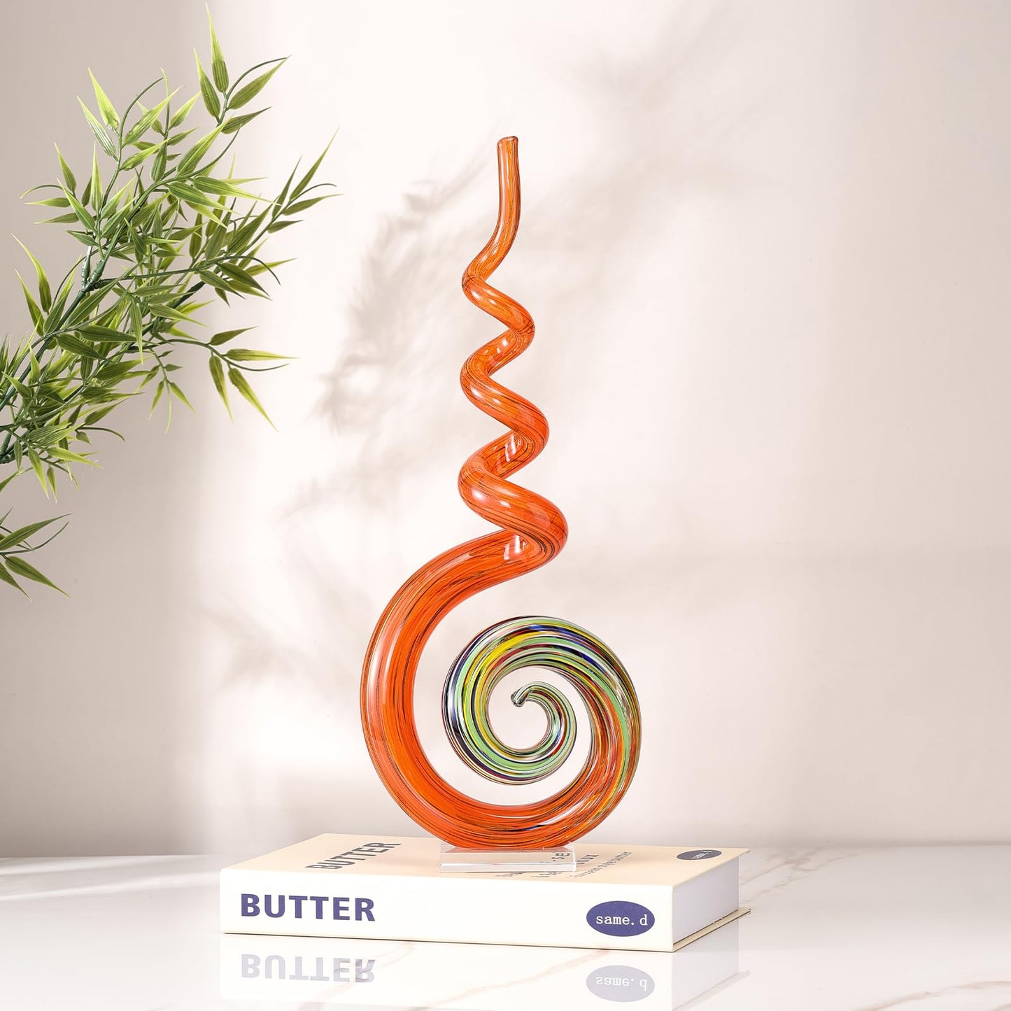15" Tall Hand-Blown Murano-Style Glass Sculpture Statues Art Ornament Statue Figurines Home Decor Accent Piece Coastal Ocean Nautical Home Decor,Shelf,TV Stand,Tabletop Centerpieces,Wonderful Gift