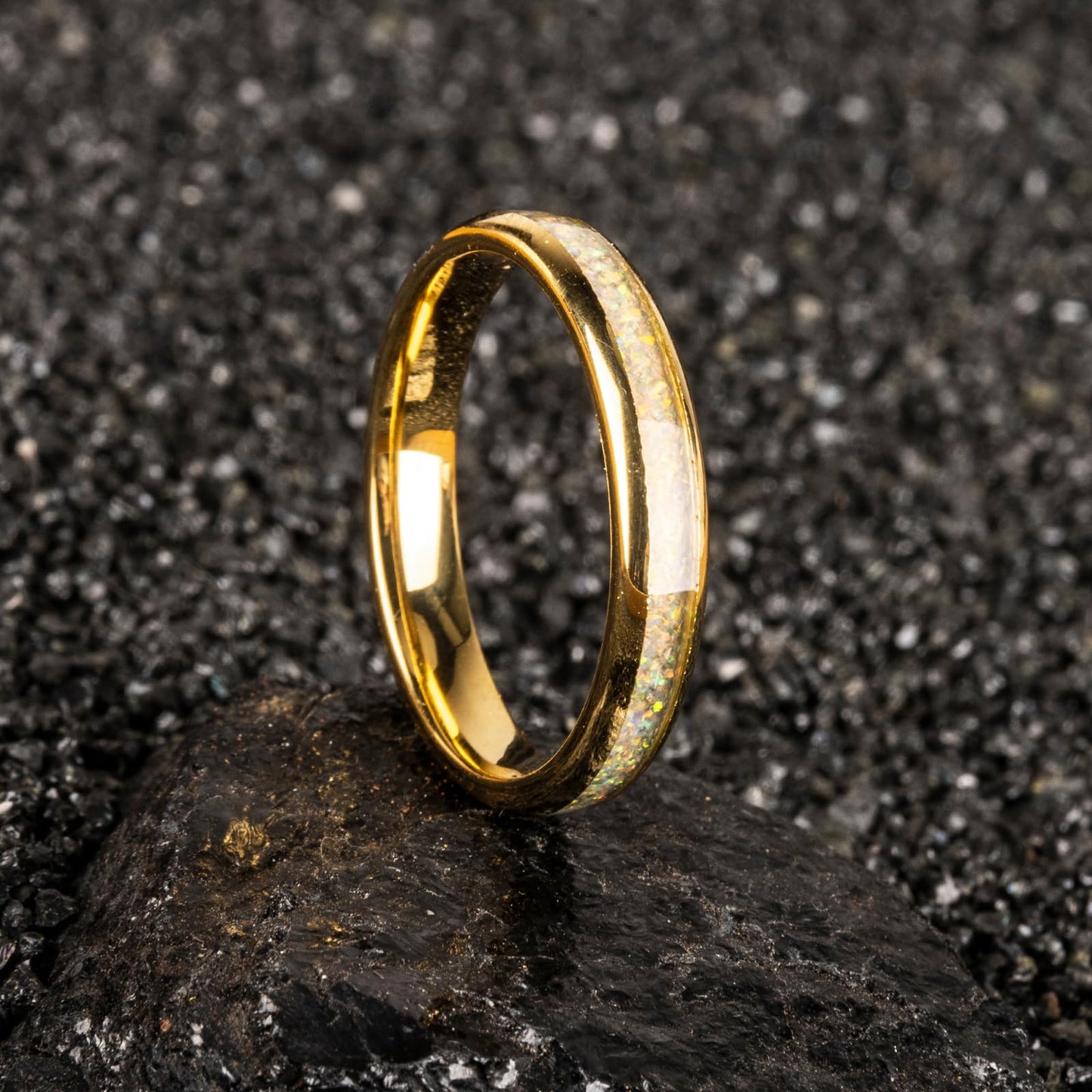 JEWPER 4mm Men Womens Wedding Band Tungsten Rings Gold Fashion Promise Carbide Inlaid White Opal Matte Finish Edge Comfort Fit Size(11)