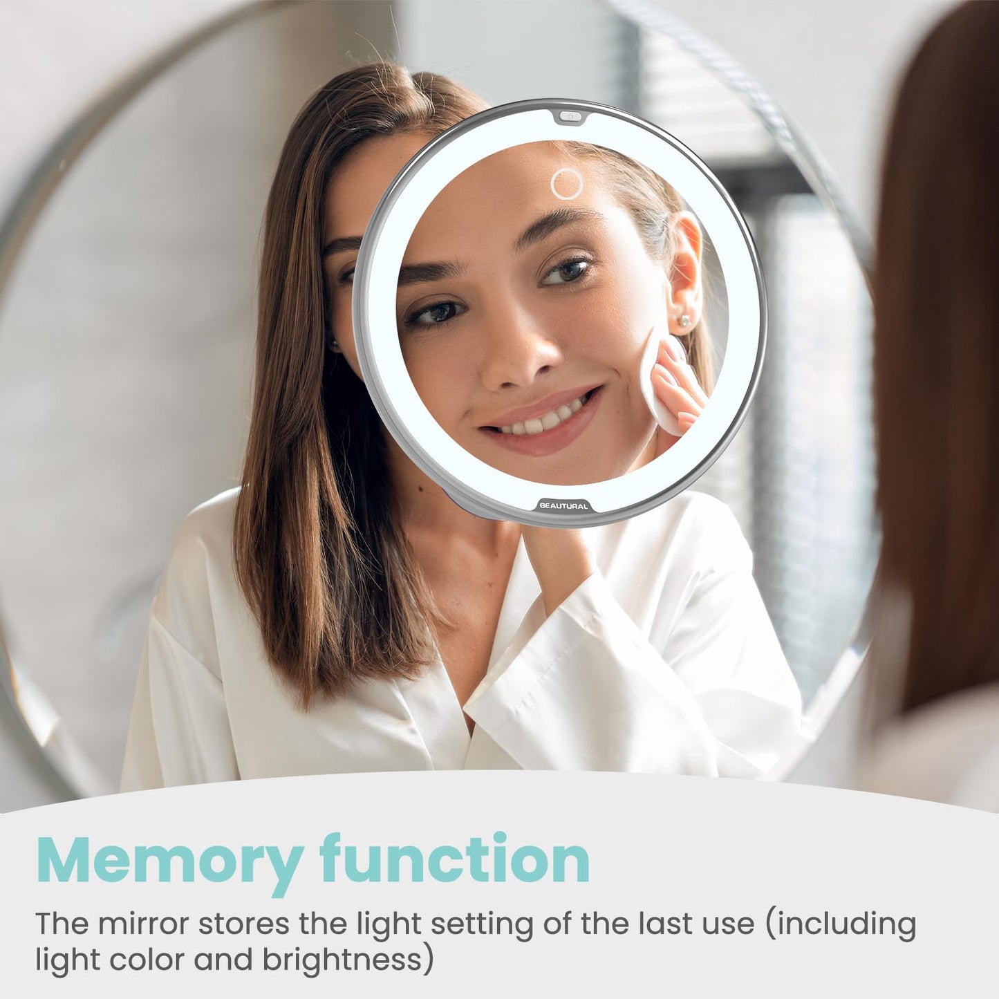BEAUTURAL Makeup Mirror, 10X Magnifying Lighted Vanity Daylight White LED, Portable Illuminated Bathroom Mirror, 360 Degree Swivel Rotation and Locking Suction