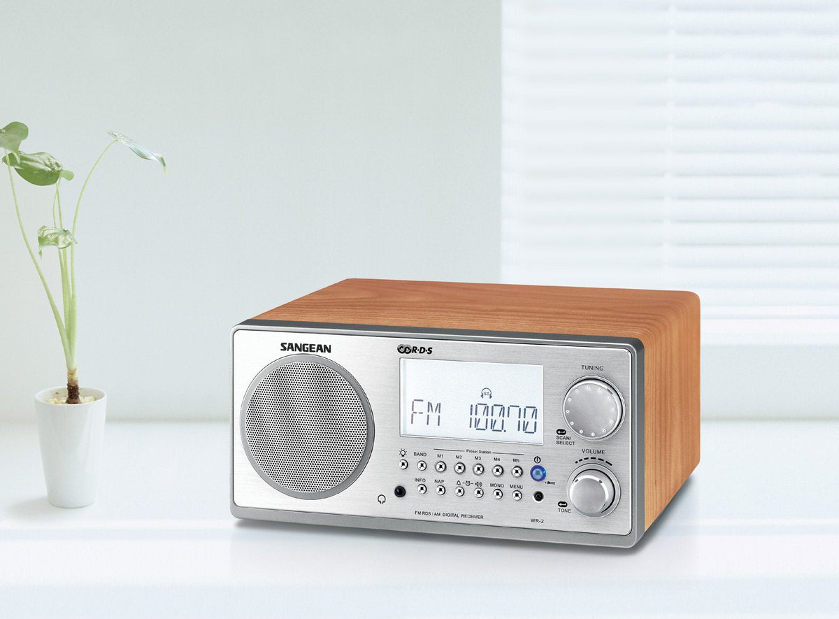 Sangean WR-2 AM/FM-RBDS Wooden Cabinet Digital Tuning Radio (Walnut)