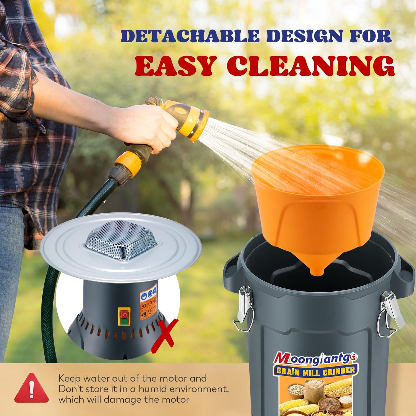 Moongiantgo Grain Mill Grinder Electric Corn Grinder 1300W Feed Mill Dry Cereals Grinder Detachable 6.6 Gal Bucket & Hopper, with 5 Sieves + 1 Socket Wrench, Molino de Maiz, 110V (25L)