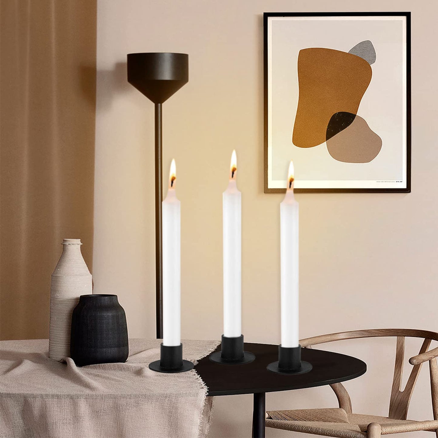 Gute Taper Candle Holder, Candle Holders for Pillar Candles, Matte Black Candlestick Holder Centerpieces for Home Decoration, Wedding Anniversary, Party, Housewarming Gifts,Set of 8,Round