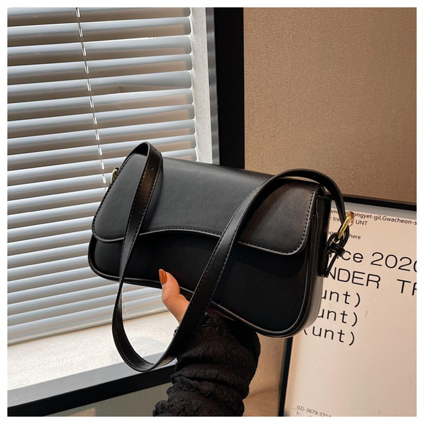 Shoulder Bag for Women Y2K Trendy Purse Vegan Leather Hobo Handbags Clutch Saddle Bag with 2 Removable Strap (black)