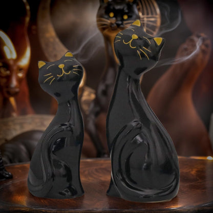 Wisifayardin 2pcs Black Cat Figurines and Statues for Home Decor - Black Cat Figurine for Cat Lovers