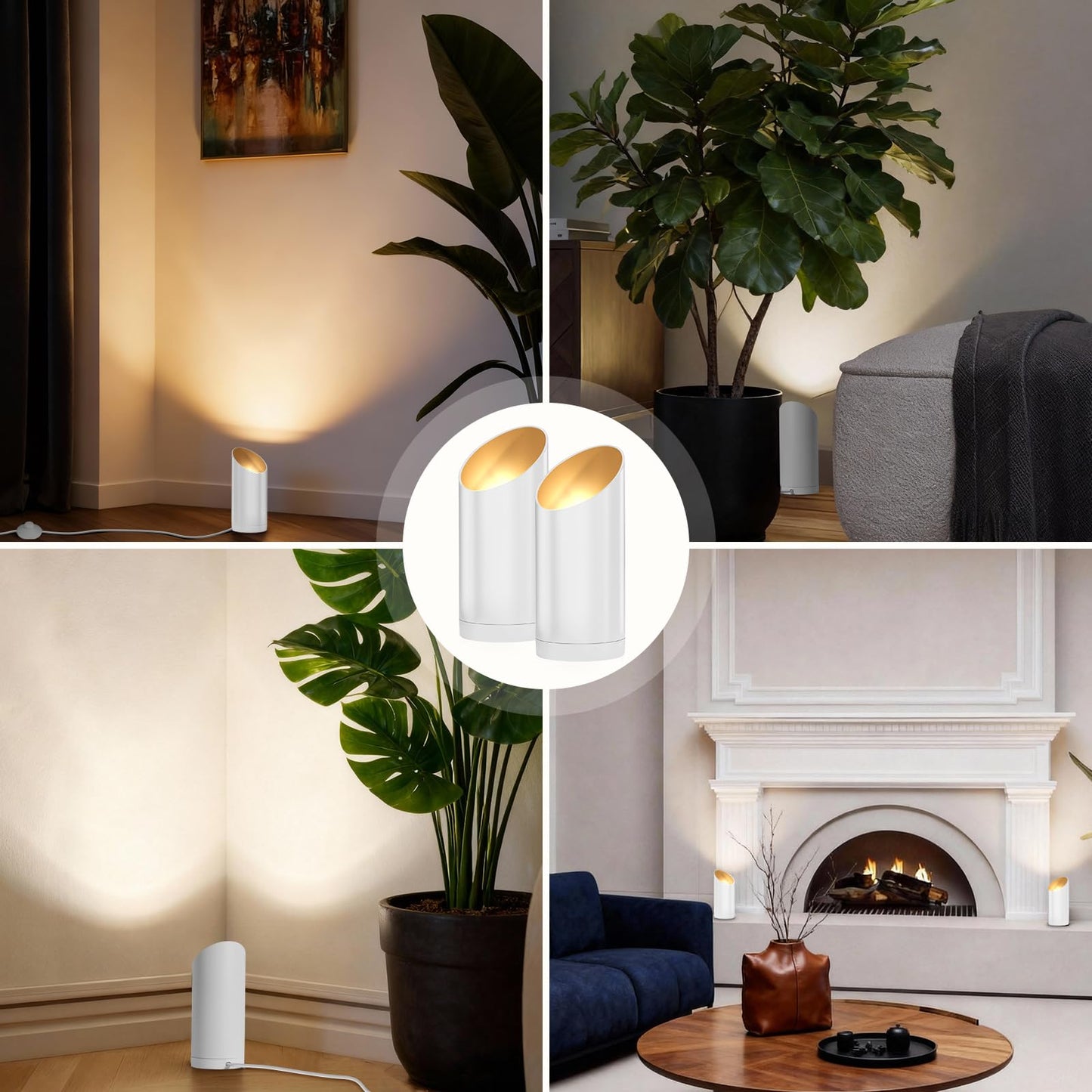 Ribgwo 2 Pack Uplighting Indoor Floor Can Lights,7W LED Up Lights with 3000K GU10 Bulbs, Spot Lights with 5.9 FT Plug Cord & Foot Switch,Ideal for Indoor Corners, Sofas, Plants, and Wall Art