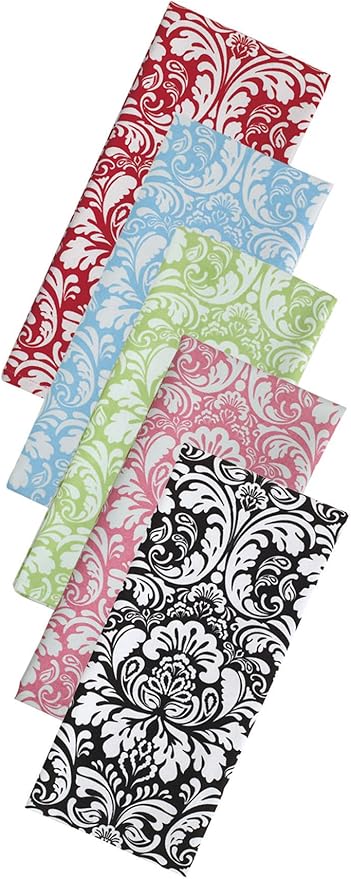 DII Cotton Dish Towel Set Damask Print, Tango Red