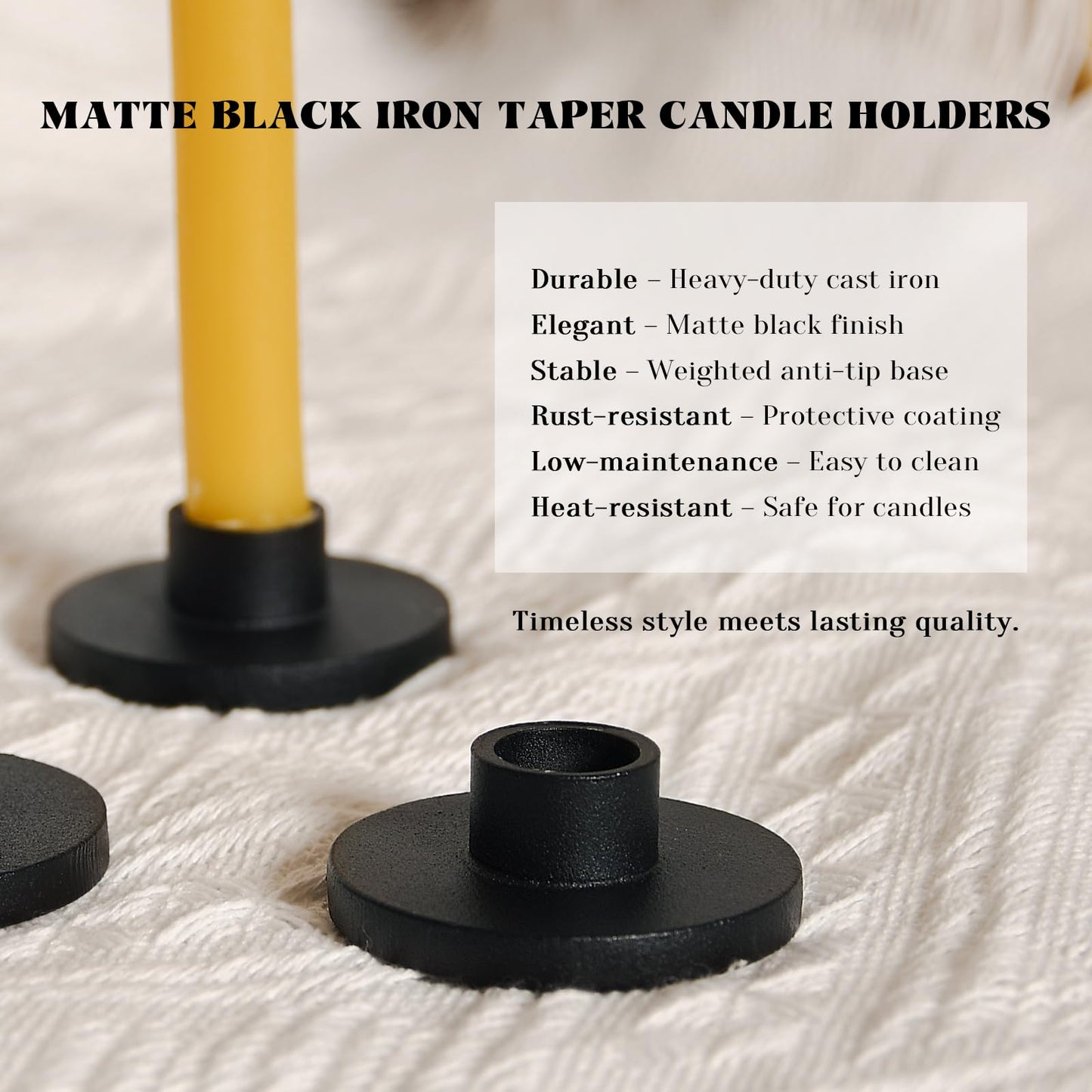 Black Iron Mini Taper Candle Holders for 1/2 Inch Candles – Small, Skinny, Thin Tapered Candle Holders for Chime, Spell, Church Candles – Set of 6