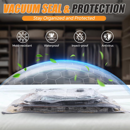 Airlocky Travel Vacuum Storage Bags with Pump, 12 Pack Carry-on Compression Packing Bags + Portable Electric Pump, 80% Space Saver of Clothes, Vacuum Seal Bags for Clothing Travel Luggage