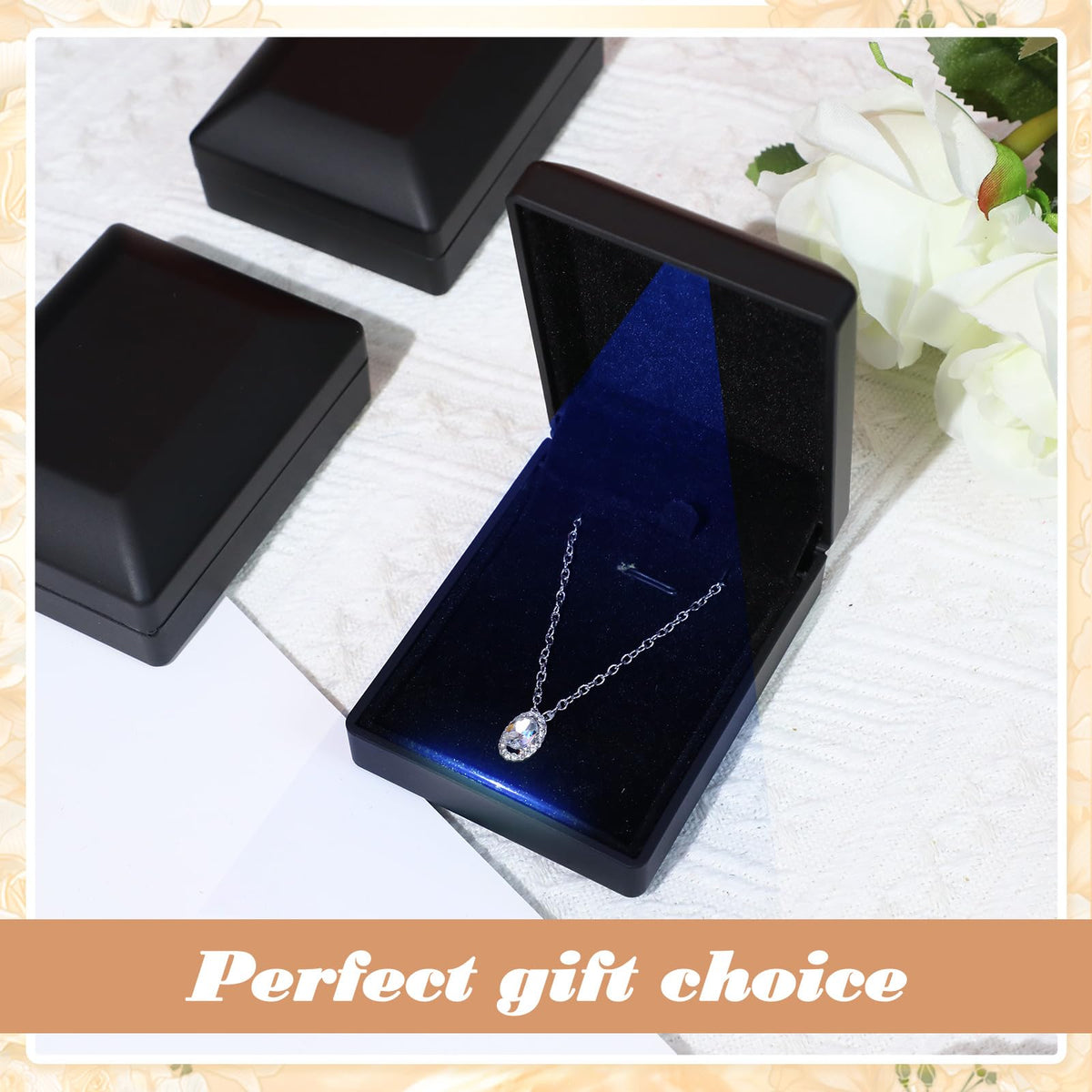 Landical 10 Pcs Pendant Necklace Box with LED Light Velvet Necklace Case for Pendant Bracelet Ring Earring, Jewelry Storage(Black)