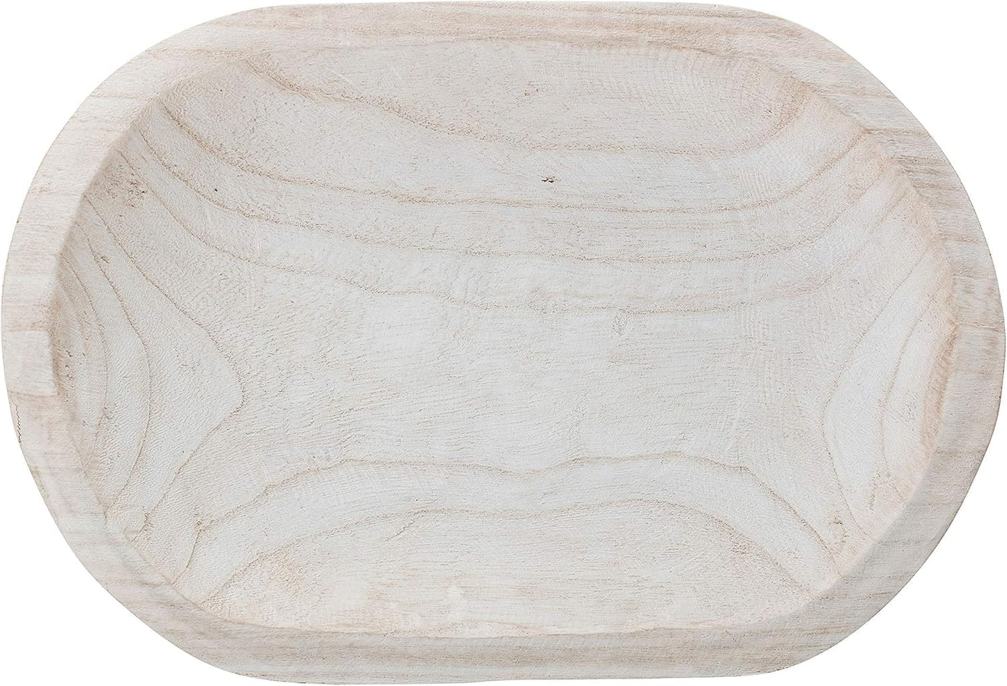BOLTCORRSE Large Whitewashed Decorative Wood Bowl - Hand Carved Paulownia Tray for Coffee Table Centerpiece & Entryway Catchall - Organic Modern Farmhouse Decor