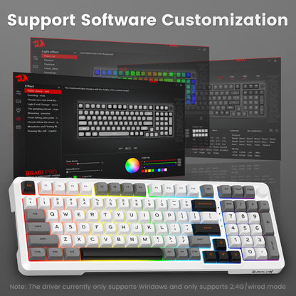 Redragon Wireless Mechanical Keyboard, 3 Mode Gasket Mounted RGB Gaming Keyboard with Volume Knob, Pre-Lubed Linear Switches, MDA-Profile, 98 Keys Hot Swappable Creamy Keyboard for PC/Tablet/Xbox/PS4