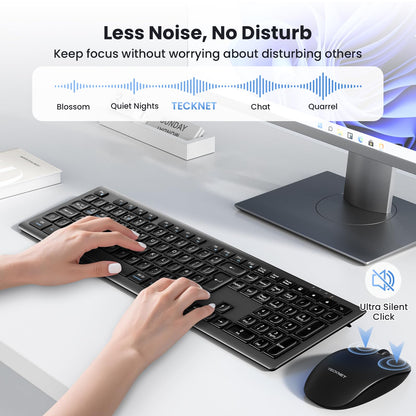 TECKNET Wireless Keyboard and Mouse Combo, Rechargeable Ultra Thin Full-Size Cordless Keyboard and Silent Click Mouse Set, 2.4G Plug & Play, QWERTY UK Layout Keyboards for Windows PC Laptop Computer
