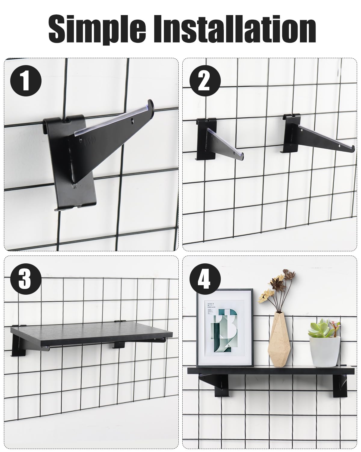 Alffun 3 Pcs Gridwall Shelf with Metal Brackets, 16"x 6" Wooden Gridwall Shelves Heavy Duty Gridwall Shelving Organizer Accessories for Garage, Visualizer, Workbench and Bitchenette
