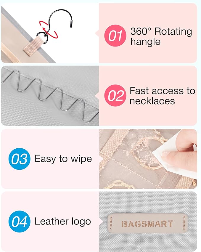BAGSMART Hanging Jewelry Organizer Storage Roll