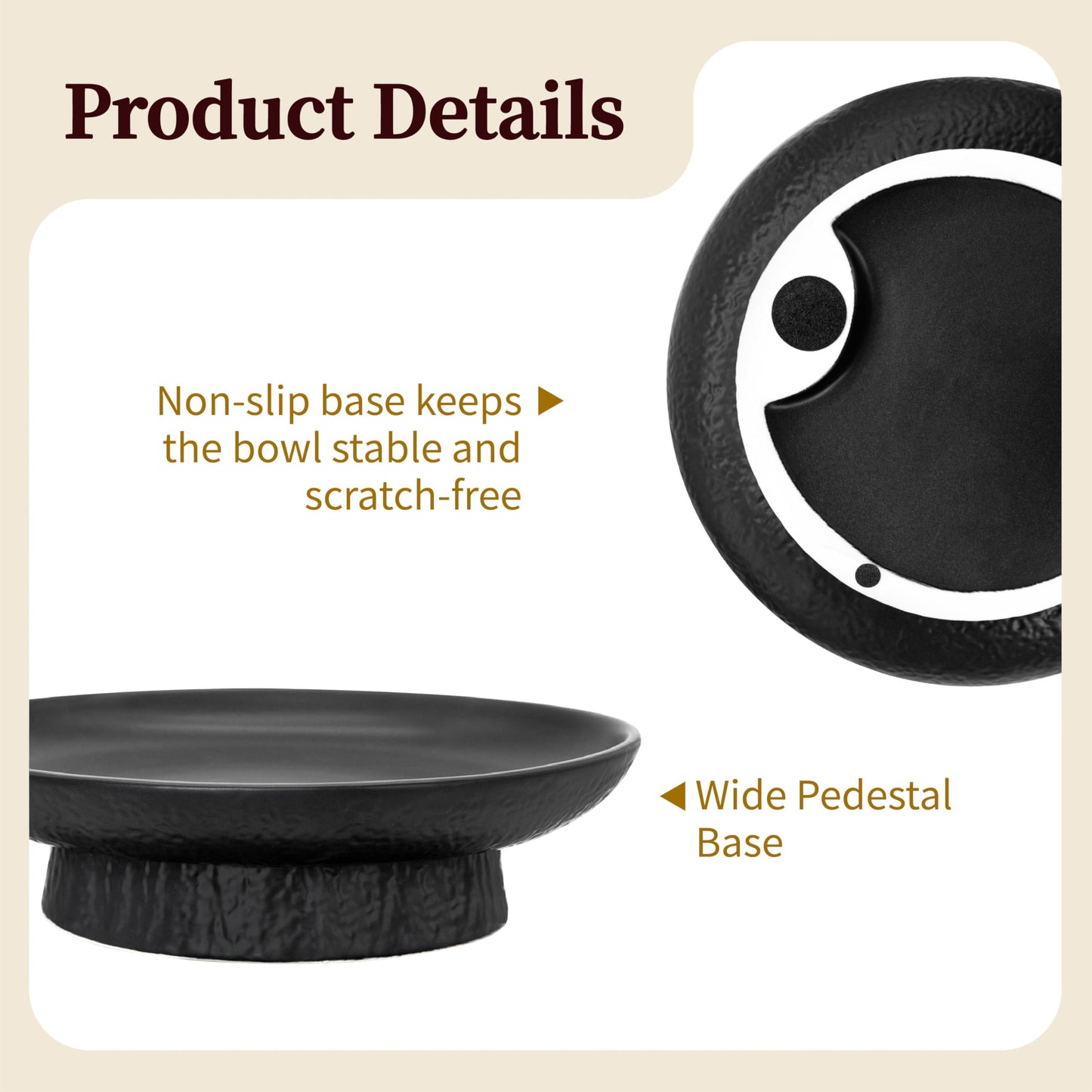 seicasaya 11 Inch Fruit Bowl Matte Black Ceramic Decorative Pedestal Centerpiece (Black)