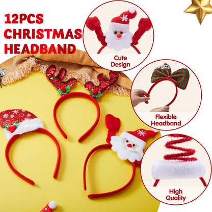 JOYIN 12 Packs Christmas Headbands with Assorted Design Christmas Headwear Holiday Headbands Accessories for Women Men Kids Christmas Parties Xmas Holiday Party Favors Photo Booth (ONE SIZE FIT ALL)
