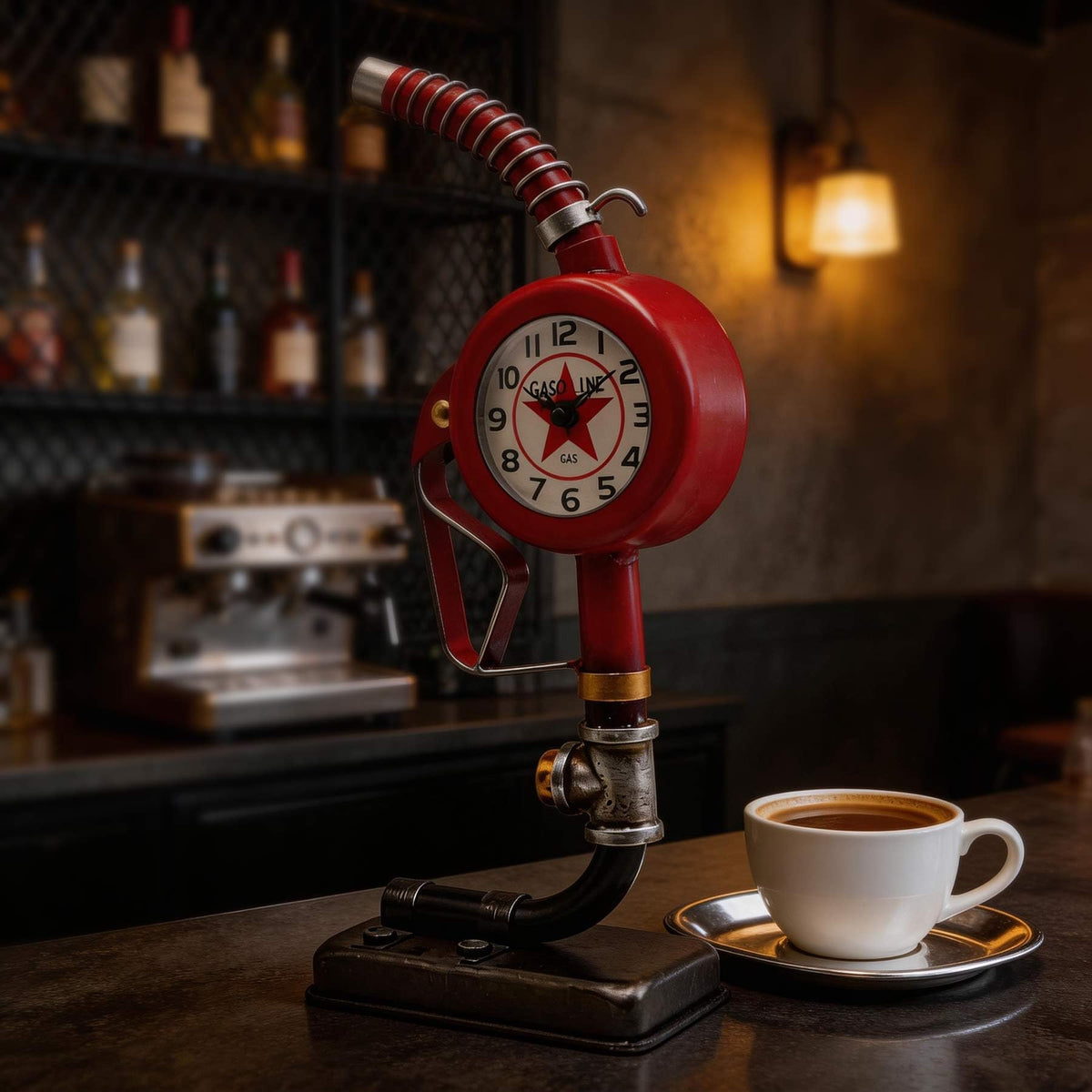 YOUKI Digital Clock, Desk Clock,Man Cave Decor,Steampunk Shelf Clock for Bedroom Livingroom,Home Cafe,Office,Silent No Ticking with Quartz Movement, Gift for Men, Red