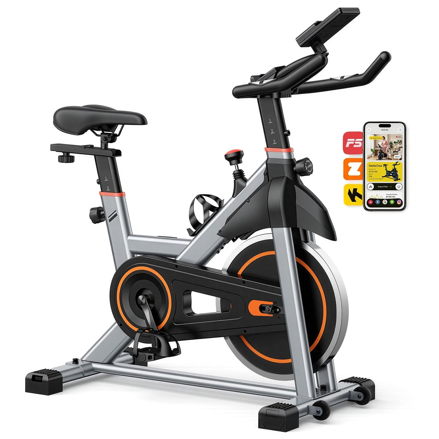 OLIXIS Exercise Bike with APP Control, Brake Pad Stationary Bikes with Quiet Magnetic Resistance, Indoor Cycling Spin Workout Bike with 300.0 lbs Weight Capacity, Classic Orange