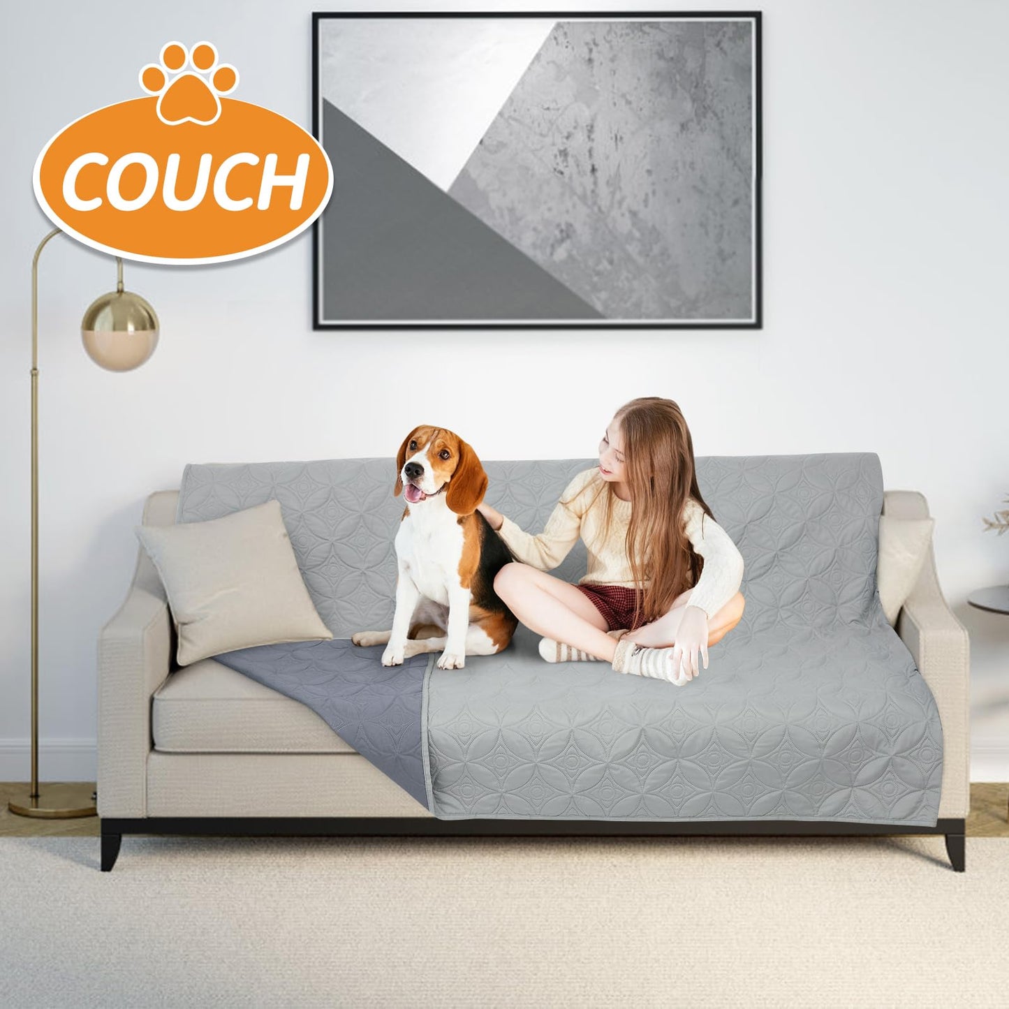 PICK FOR LIFE Waterproof Dog Blanket For Bed, 157×208cm Dog Blankets Washable Soft Reversible Puppy Blankets Anti Scratches Dirty for Bed Sofa Furniture (Light/Dark Grey)
