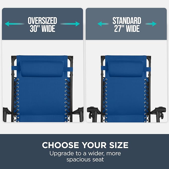 Best Choice Products 30” Wide Folding Zero Gravity Outdoor Recliner Patio Lounge Chair w/Adjustable Canopy Shade, Headrest, Side Accessory Tray - Marine