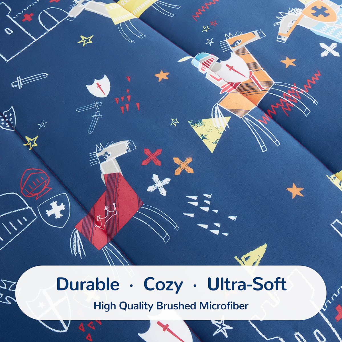 Sleep Zone Kids Bedding Comforter Set Twin Size Super Cute Soft Kids Bed in a Bag 5 Pieces with Comforter, Sheet, Pillowcase and Sham, Knight‘s Tale