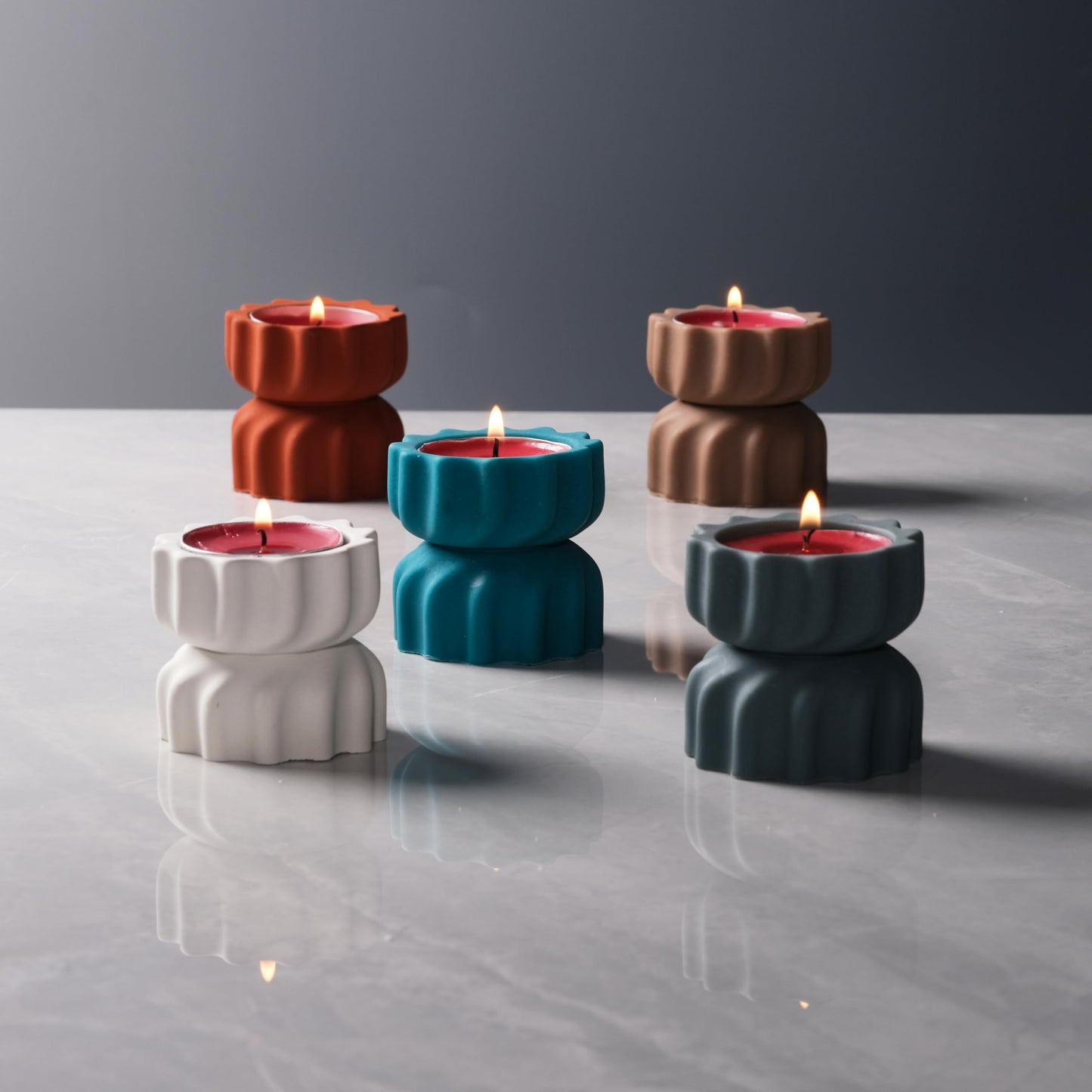 ICNBUYS Spiral Grain Tealight Candle Holder Set of 2; Cement Tea Light Votive Candle Holder with a Twist; Decorative Small Cement Tea Light for Coffee or Dining Table Decor; 2 x 2.1 Inches