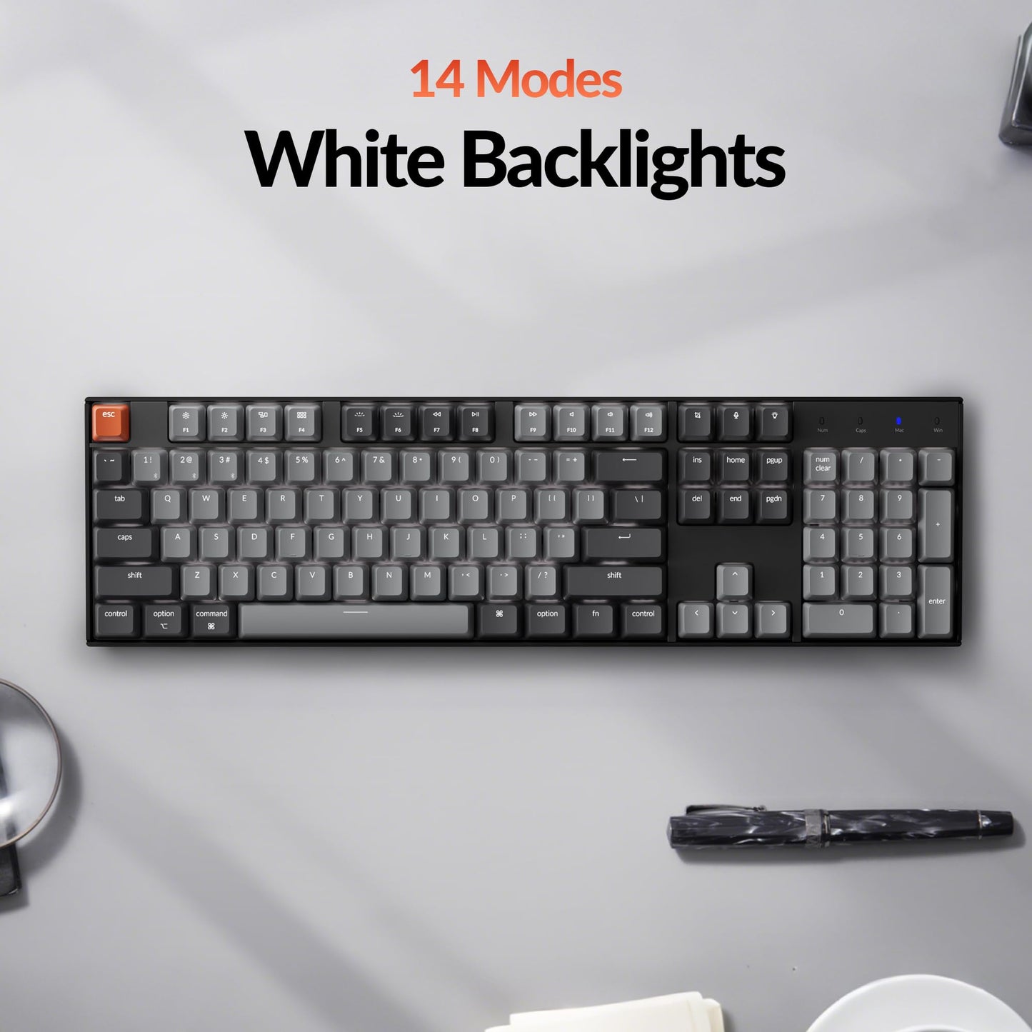Keychron K10 Full Size 104 Keys Bluetooth Wireless Mechanical Gaming Keyboard for Mac Windows K Pro Brown Switch, Multitasking/White LED Backlight/USB C Wired Computer Keyboard