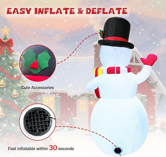 5FT Christmas Inflatables Snowman with Gift Box & Rotating Lights, Blow Up Snowman Outdoor Decoration LED Lighted Snow Man Christmas Decor for Yard Patio Garden Lawn Xmas Holiday Indoor Party