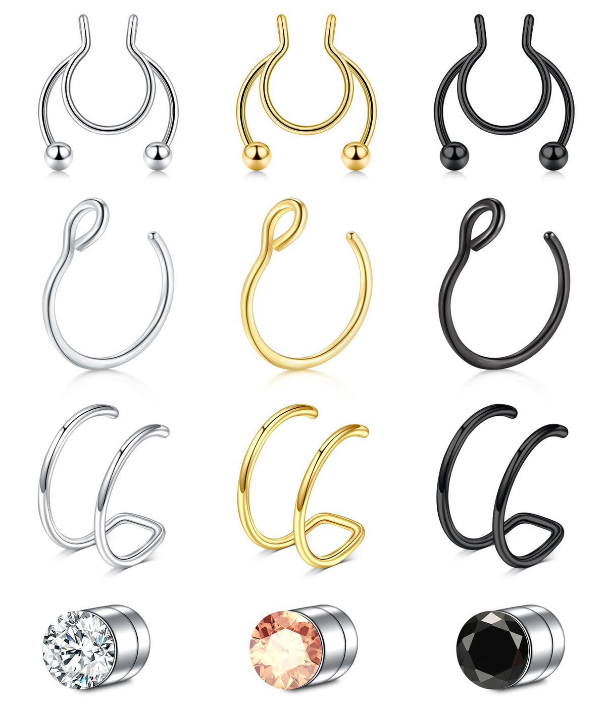 D.Bella Clip On Fake Septum Piercing, Non-Piercing Nose Earrings for Men, Women