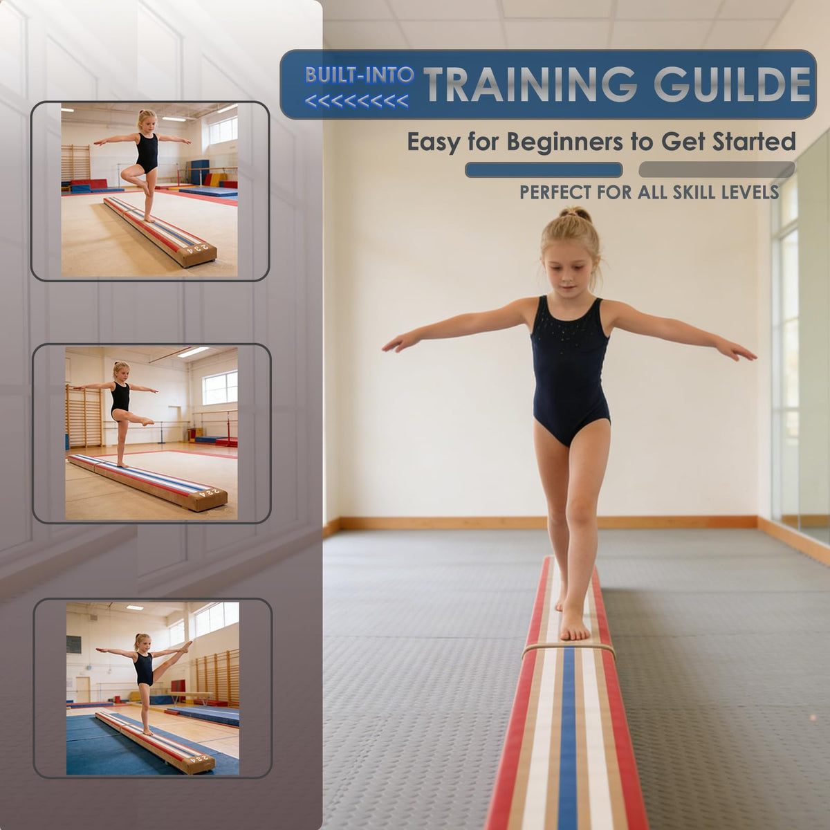 Jernoy 8 FT Folding Beam Gymnastics, Non-Slip Floor Balance Beam with Laser Guide for Kids, Beginners & Professional | Home, School, Gym Training Equipment