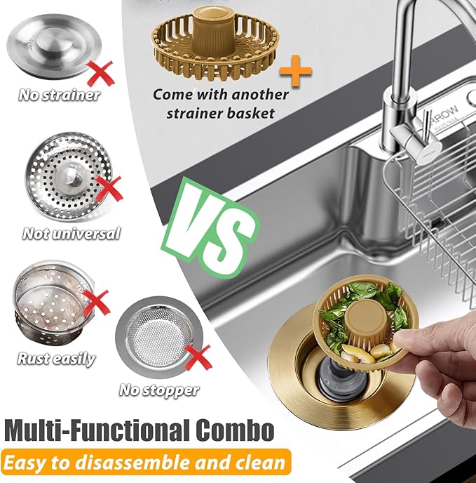Kitchen Sink Drain Strainer, 3 in 1 Pop Up Kitchen Sink Stopper,