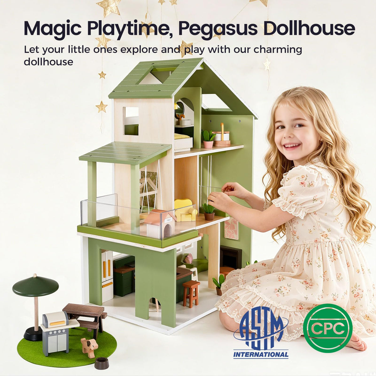 Tiny Land Wooden Dollhouse People Set，Wooden Doll House