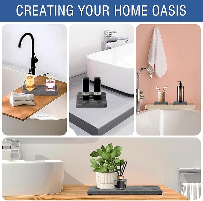 2PCS Water Absorbing Stone Tray, Fast Drying Stone Sink Tray, Water Absorbent