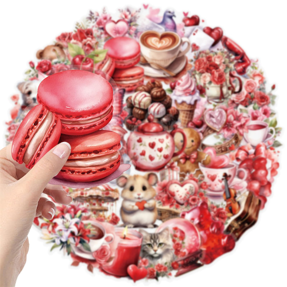 50pcs Transparent Love Stickers,Red Vintage Valentine Sticker Waterproof PET Stickers for Scrapbook Journaling Photo Album Collage Card Heart Romantic Sticker for Teens and Adults (red)
