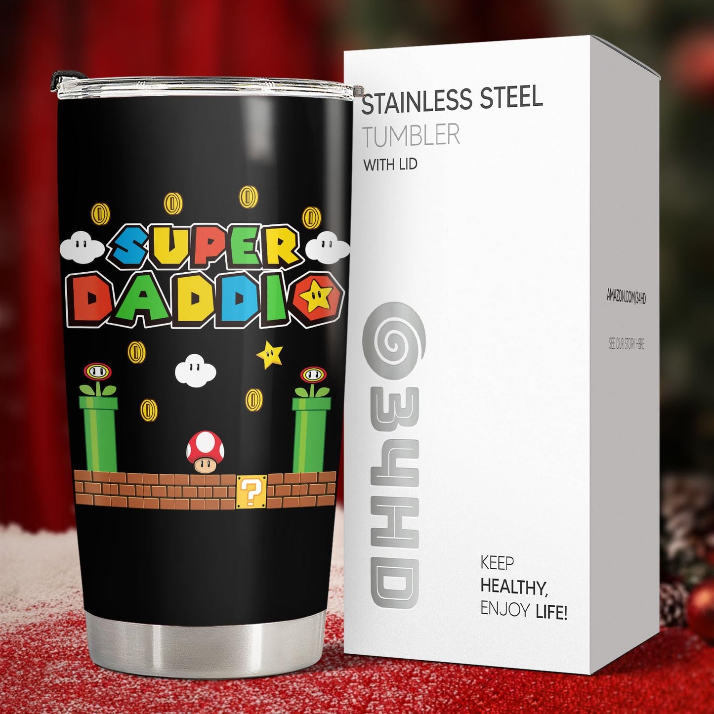 34HD Father Gifts, Daddio Tumbler with Lid 20 oz Stainless Steel, Dad Coffee Mug, Gamer Dad Present, Daddy Birthday Gifts from Daughter, Son, Wife Christmas Gift