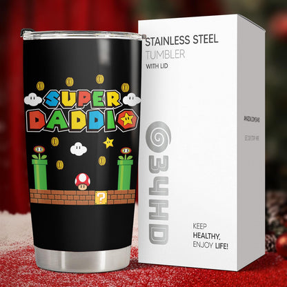 34HD Father Gifts, Daddio Tumbler with Lid 20 oz Stainless Steel, Dad Coffee Mug, Gamer Dad Present, Daddy Birthday Gifts from Daughter, Son, Wife Christmas Gift