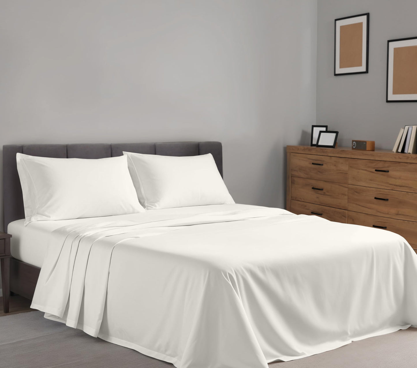 RUVANTI 100% Cotton Percale Sheets Queen Size – Crisp Cooling Bed Sheets for Hot Sleepers, Deep Pocket 16”, Soft Breathable & Durable Hotel-Style 4 Piece Set, Ivory