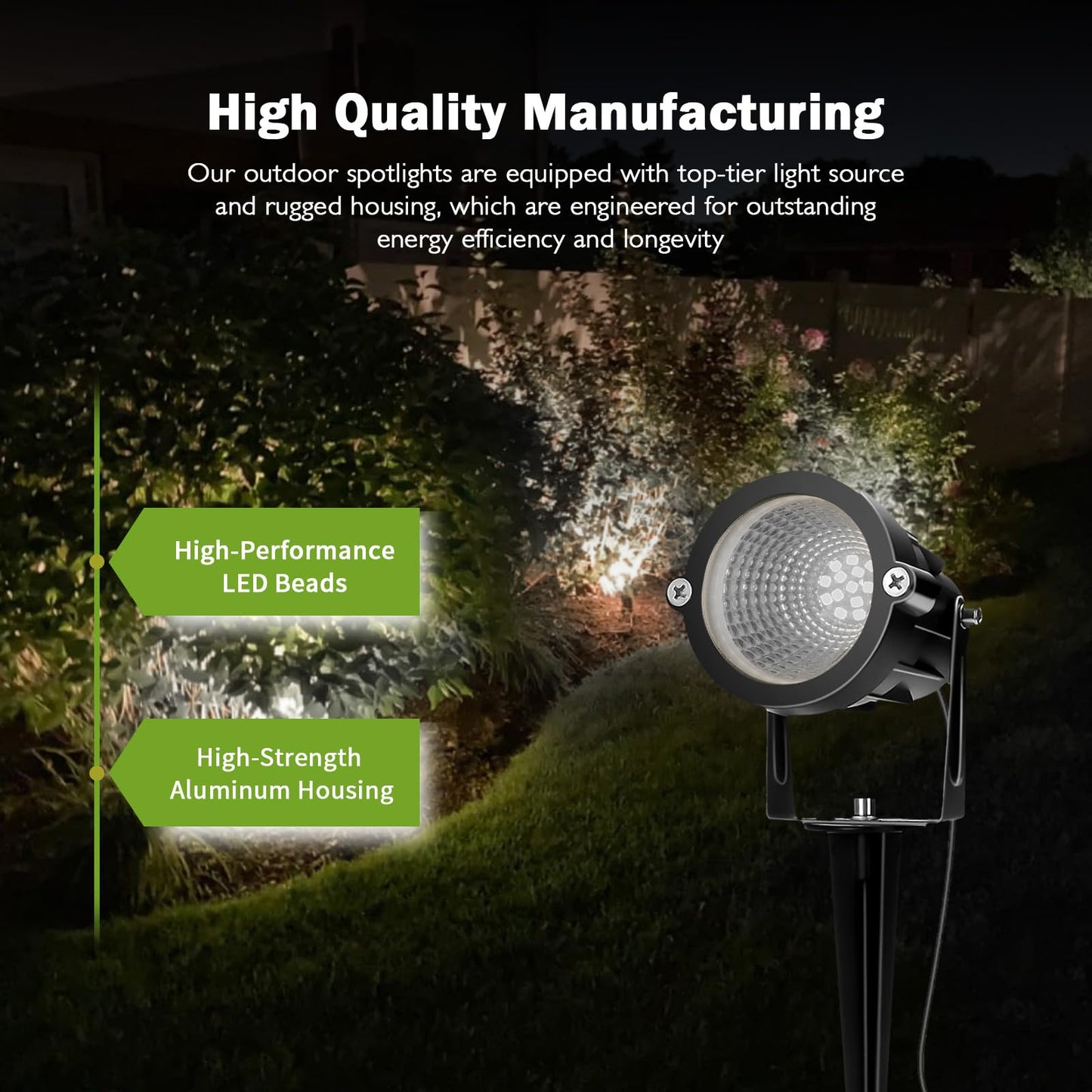 Outdoor Spotlight Cool White 6000K, 10W LED Spot Lights Outdoor for Yard Garden Tree, 120V Plug in Landscape Lighting with IP65 Waterproof for Halloween Christmas Decor, 4 Pack