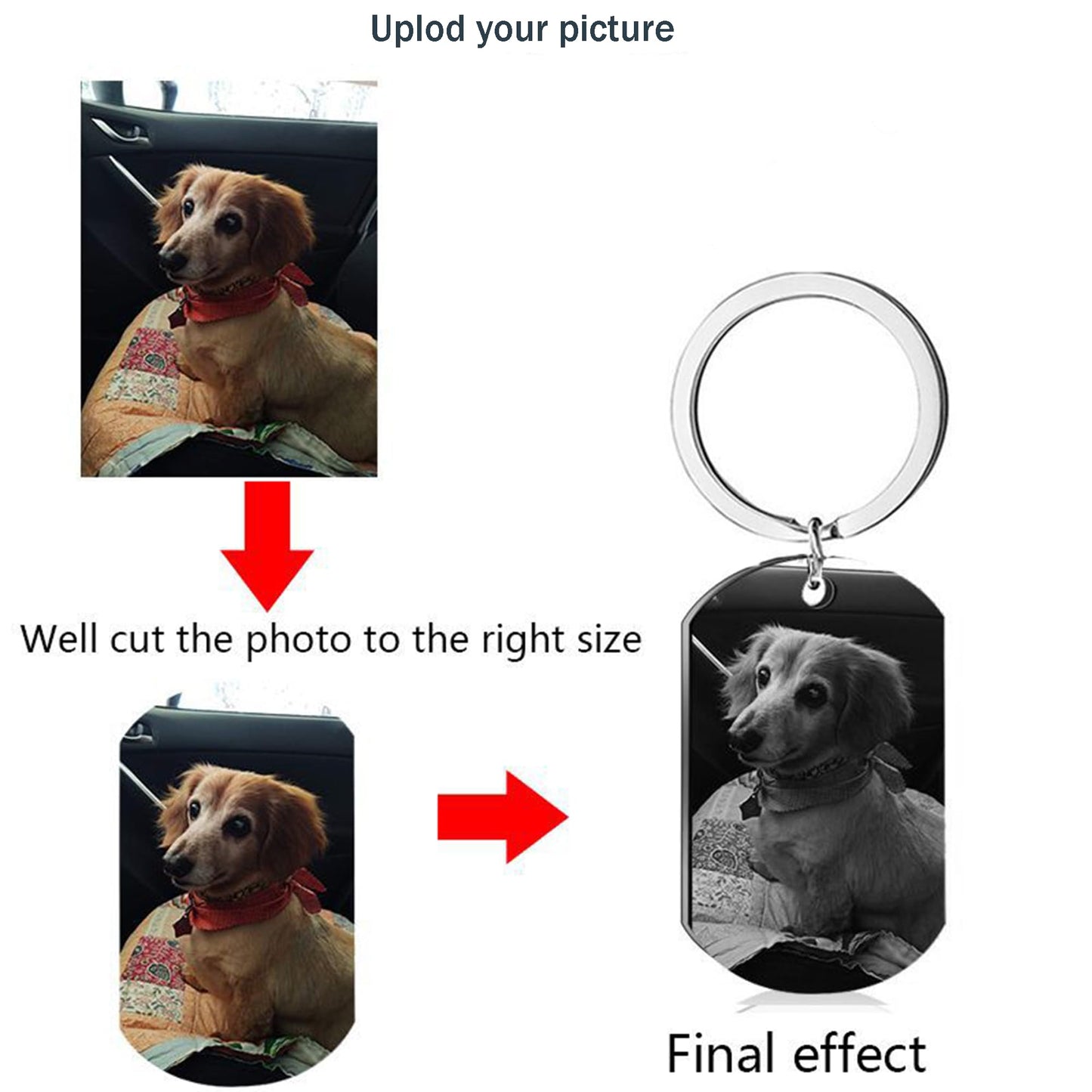 Eletizy Customize Stainless Steel Keychain Personalized Photo Text Single & Double-sided Customization Pendant Dog Tag Photo Keychain (Engrave-2 Sides Photo)