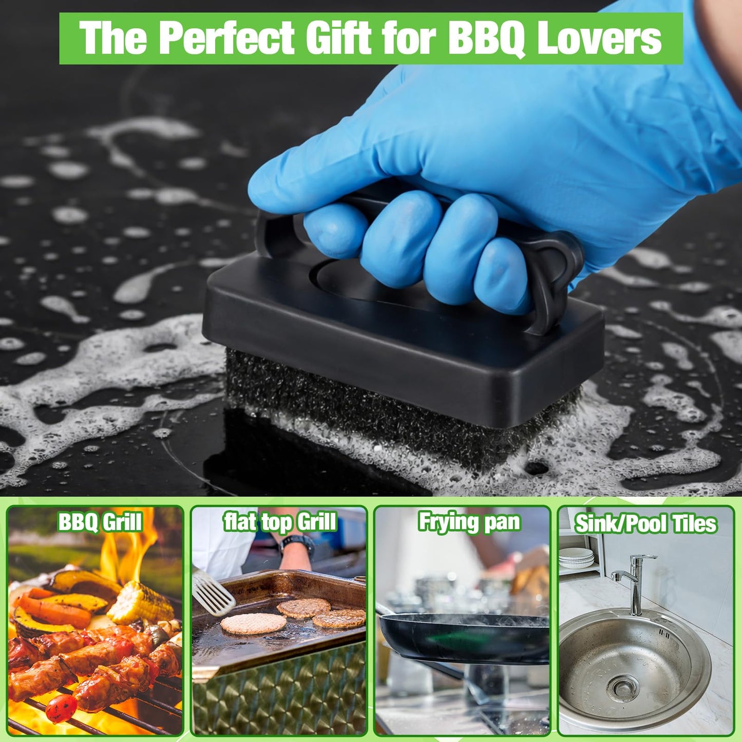 Zhehao 4 Pack Heavy Duty Grill Cleaner Brick, Griddle Stone 3.9 x 2.8 x 1.6 Inches Grill Cleaner with Handle, Pumice Stone for Cleaning Removing Stains, BBQ, Flat Tops, Swimming Pool, Sink