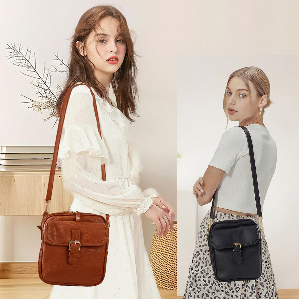 Leather Crossbody Bag for Women - 2025 Vintage Anti-Theft Messenger Bag with Double Layer Large Capacity, Built-in Purse Card Slots,Retro Faux Leather Shoulder Sling Bag for Travel (Dark Blue, Large)