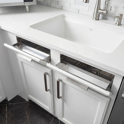 Yiyiring 2 Set 16 Inch Stainless Steel Sink Drawer Tip Out Tray Kit Include Tip-Out Sink Trays and Hinges Large Pull Out Storage Organizer for Kitchen Bathroom Base Cabinets