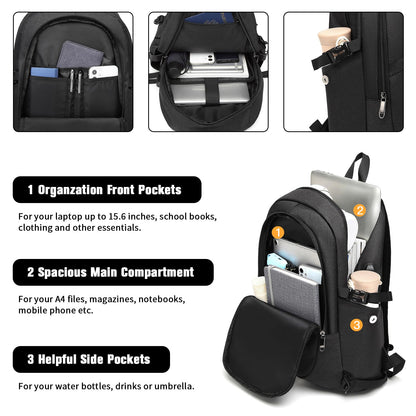 Kono Laptop Backpack, Anti Theft Rucksack for Men Women Travel Work 15.6 Inch Laptop Bag with USB Charging Port Lightweight School Bag for Girls Boys