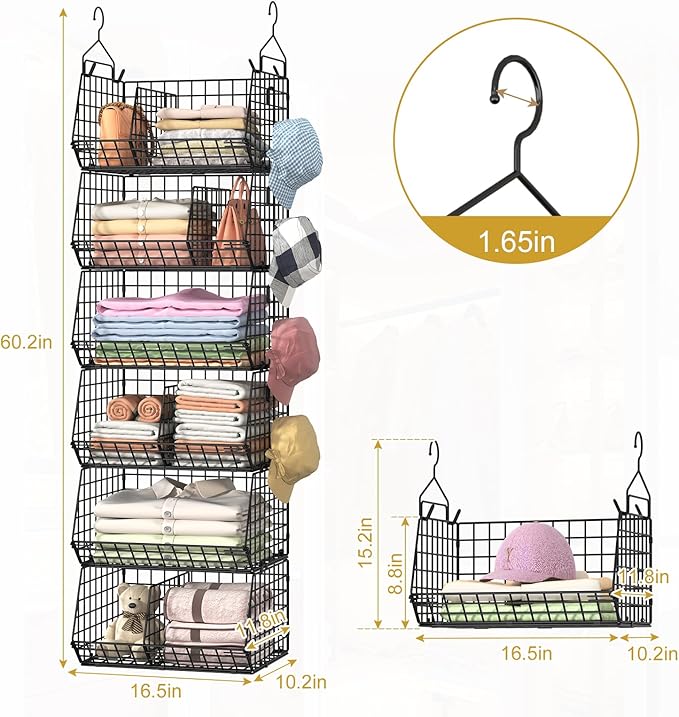 6 Tier Extra Large Hanging Storage Organizer, Hanging Closet Shelves