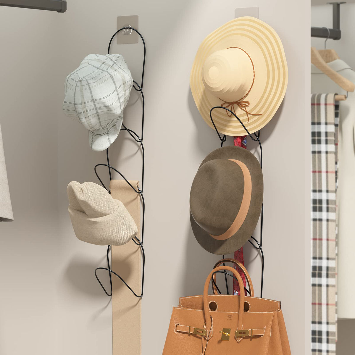 LINFIDITE 15 Pack Hat Rack Hanger Holder Organizer Closet Hanging Baseball Cap Display Storage Rack for Scarves Handbags Towels Clothes Ties Over Door Wall Mounted w Hanging Hook Black