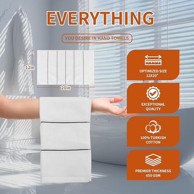 White 3 Pack Hand Towels, 100% Cotton, Highly Absorbent and Soft Feel Towels