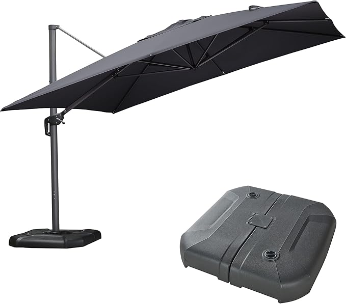 PURPLE LEAF 11.5' X 11.5' Telescopic Patio Umbrella with Base Included Lifting Cantilever Offset Square Large Umbrella for Pool Outdoor Patio Deck Garden Grey
