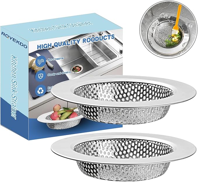 RQYEKDO Kitchen Sink Drain Strainer, 2 Pack Stainless Steel Sink Drain Basket
