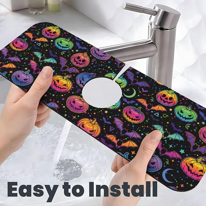 Halloween Pumpkin Bat Pumpkins Bats Kitchen Sink Splash Guard Faucet Mat Super