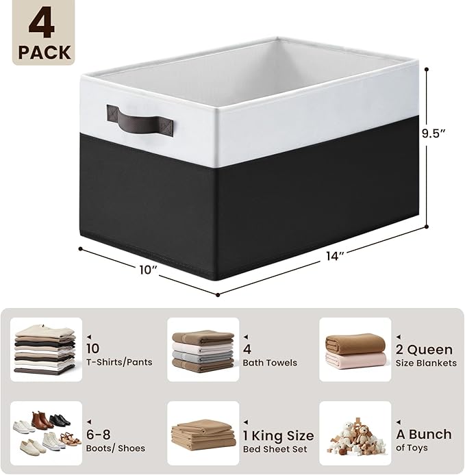 Criusia Large Storage Bins for Shelves 4 Pack, Closet Storage Baskets for